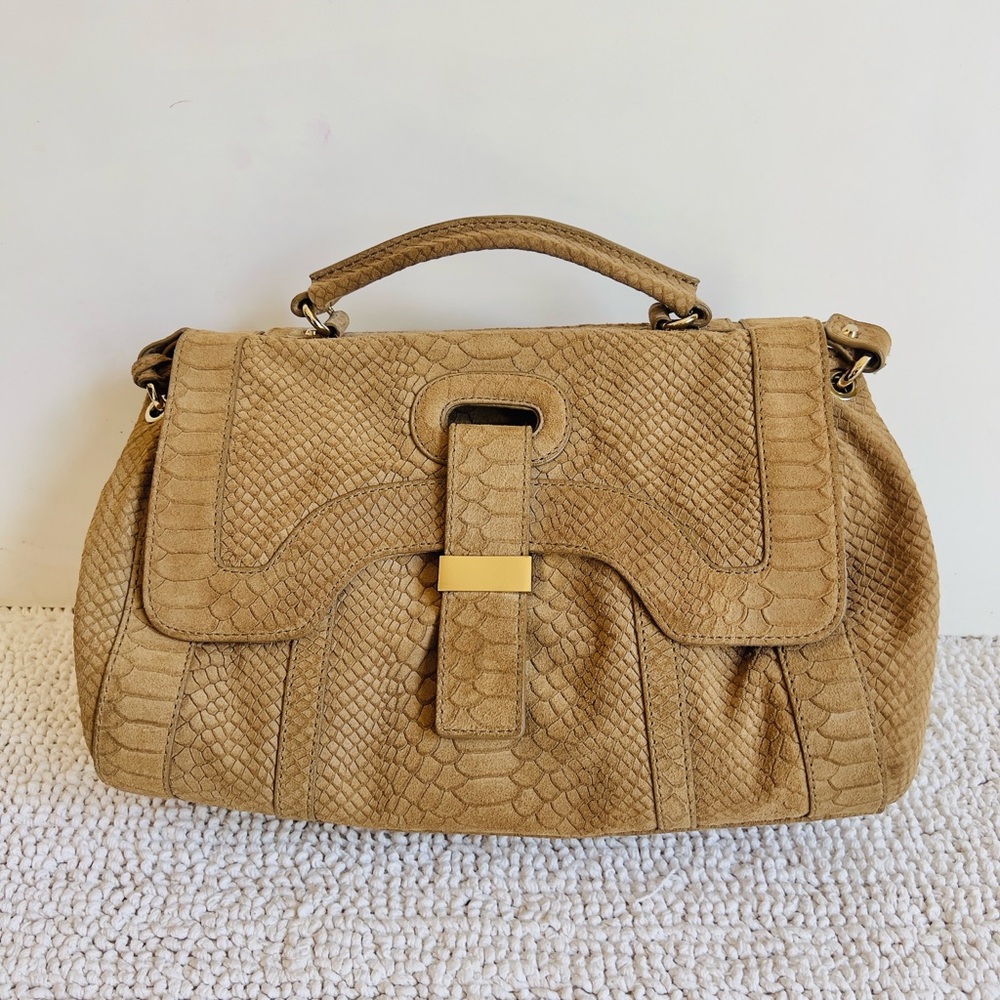 Botkier Tan Leather Satchel with Quilted Design